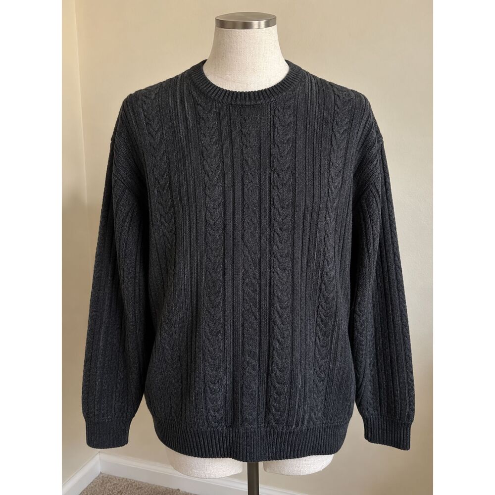 Men’s XL Italian Yarn Merino Wool Cable Knit Sweater Charcoal 165
